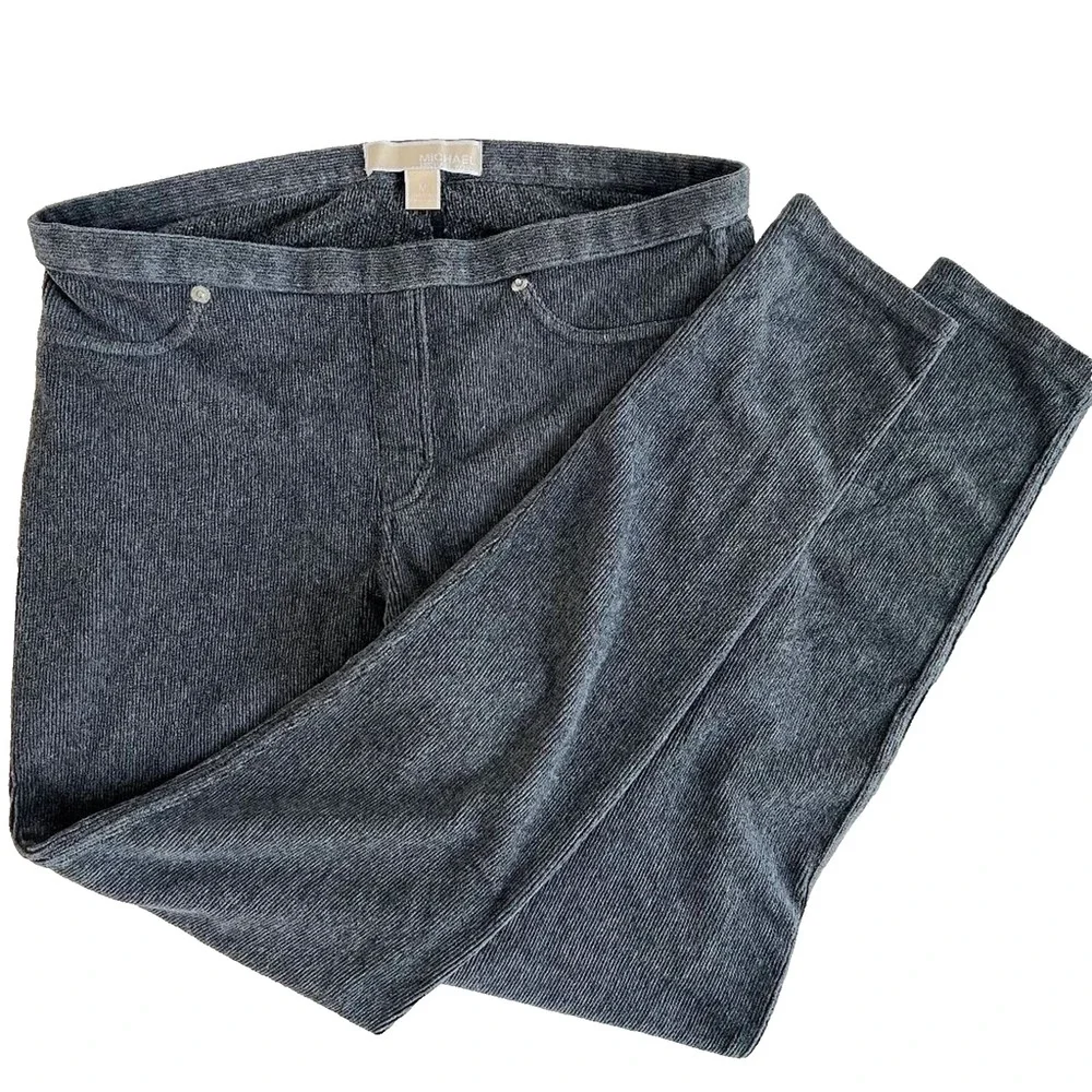 Michael Kors Women's Gray Ribbed‎ Velour Leggings Slim Leg Pants Jeggings M